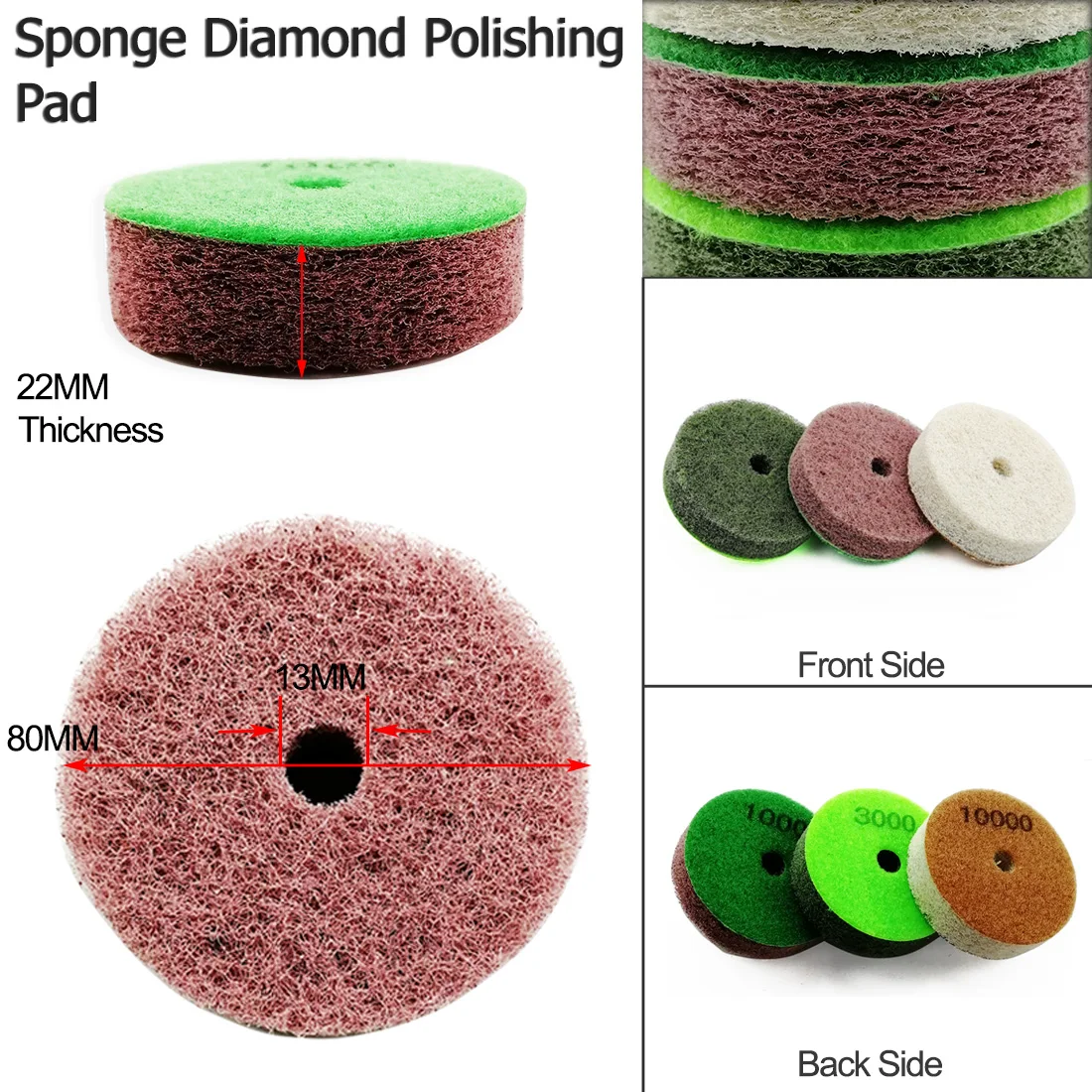 SHDIATOOL 3pcs/Set 80mm Sponge Diamond Polishing Pads Dia 3 inch Sanding Disc For Softer Stones Marble Sandstone polishing