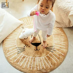 Alfombra redonda de felpa para niños, sala de estar de piel para tapete, comedor, dormitorio, León