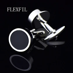 FLEXFIL jewelry fashion shirt cufflinks for mens gift Brand cuff links buttons Black High Quality gemelos Free Shipping