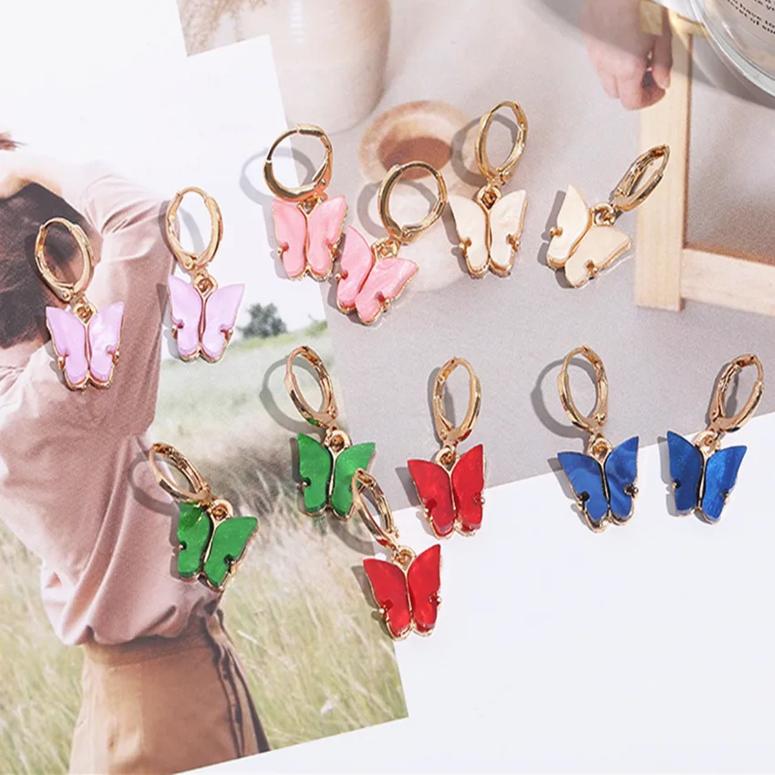 Bohemia INS  Multilayer Monolayer Stereo Decorated Temperament  Chain Small Colorful Butterfly Tassel Pendant Necklace Earrings