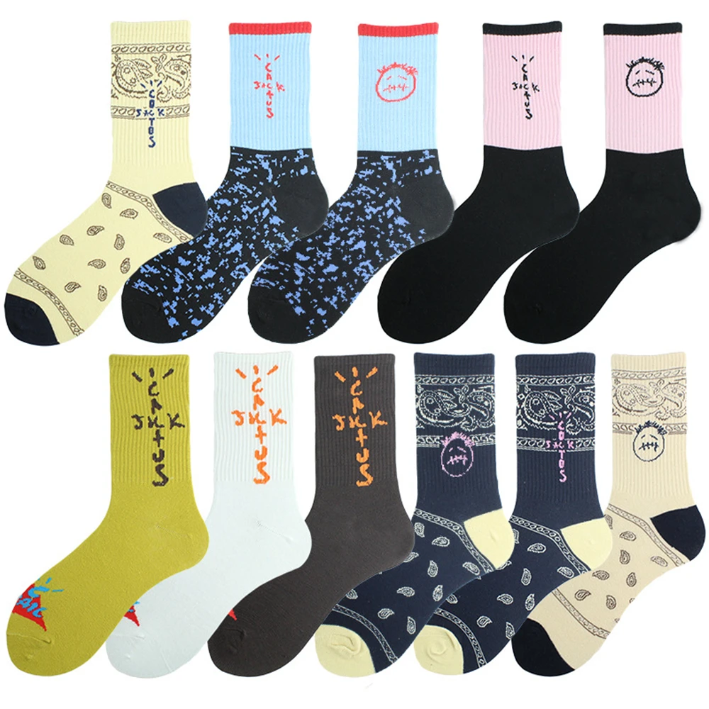 Barbed tide dunk cashew flower face high-top cotton socks for men and women KF-16