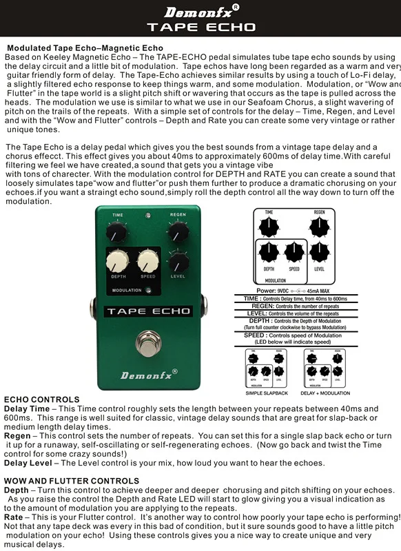 Demonfx AT-DS Freedman BE-ODX Guitar Effect Pedal Overdrive Distortion Delay CHorus AUTOWAH Pedal