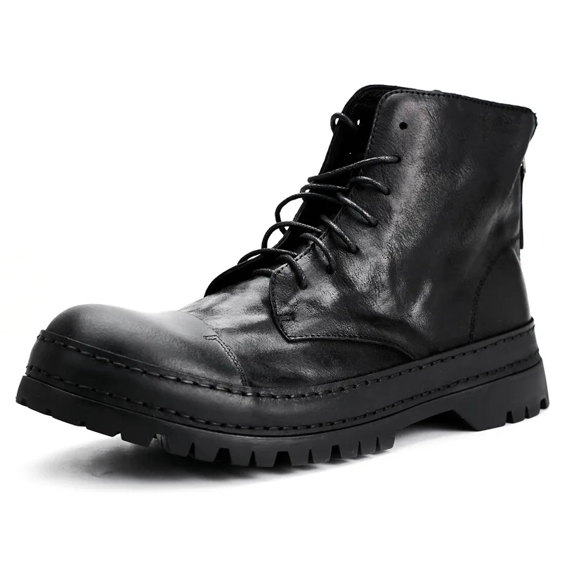 

Autumn Winter British velvet All-match Cowhide Male Riding Shoes Men's Casual High Top Genuine Leather Bottom Men Boots Soft