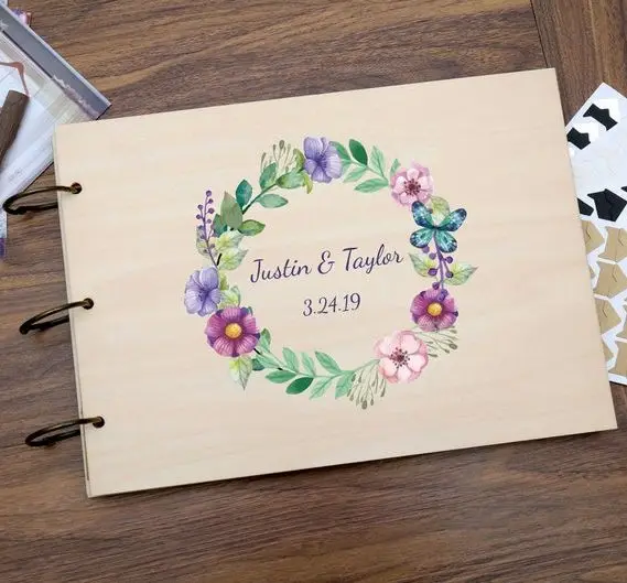 

Flora Wooden Wedding Guest Book,Rustic Wooden Photo Album,Wooden wedding gifts,Wooden wedding Scrapbook,Printing Guest Book