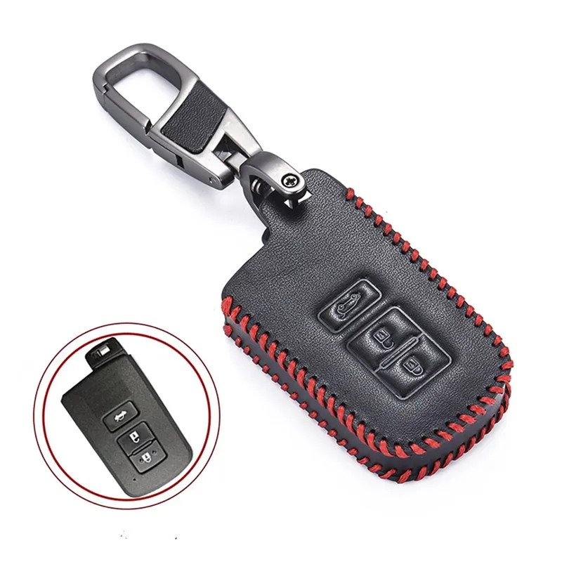 Leather Car Key Case holder For Toyota 2012 2013 Camry RAV4 Corolla 2014 2015 3 Buttons Smart Keyless Remote Fob Cover Keychain