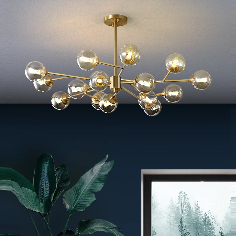 Modern Sputnik  Chandelier Lighting  Creative Glass Ball Branch Light Fixture Bedrpom Nordic Living Room Hanging Lights