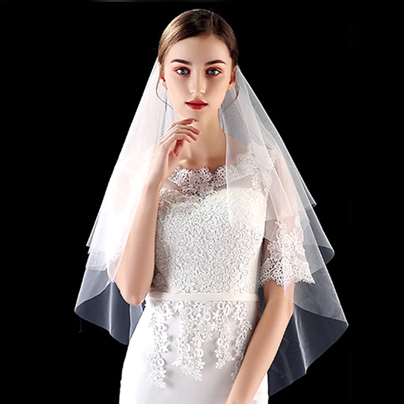 bride veil wedding accessories double layer hair comb plain yarn white veil Simple Attractive bridal veil