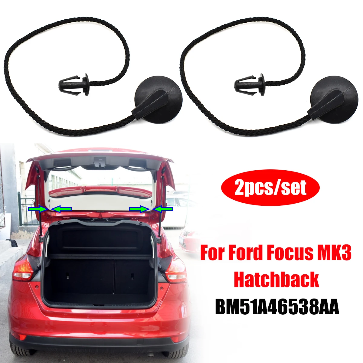 2pcs For FORD FOCUS 3 Hatch MK3 2012 - 2018 Rear Trunk Parcel Shelf Tray Load Inner Tonneau Cover Lift String Strap Clips Rope