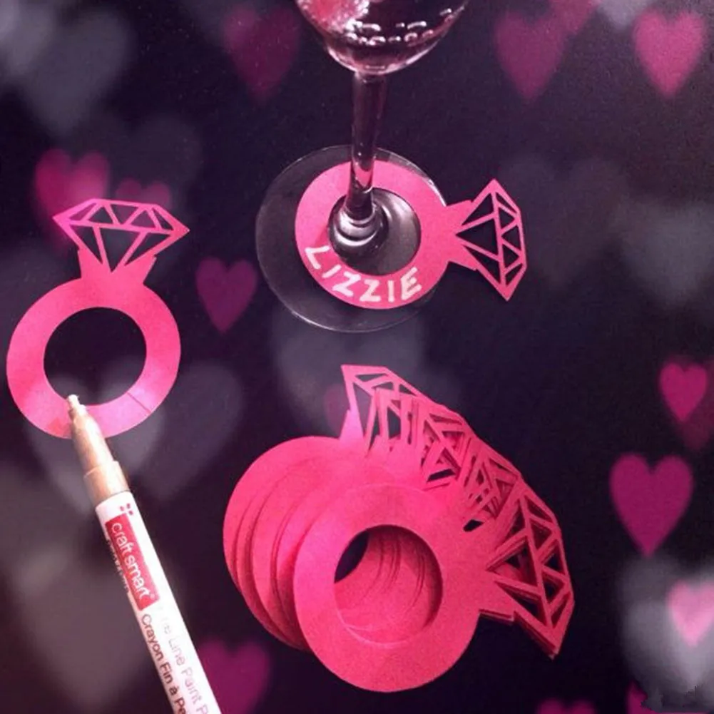 Anillo de confeti de piezas para boda, decoración de despedida de soltera, tarjetas de copa de vino, suministros de fiesta de compromiso nupcial, 12 unidades