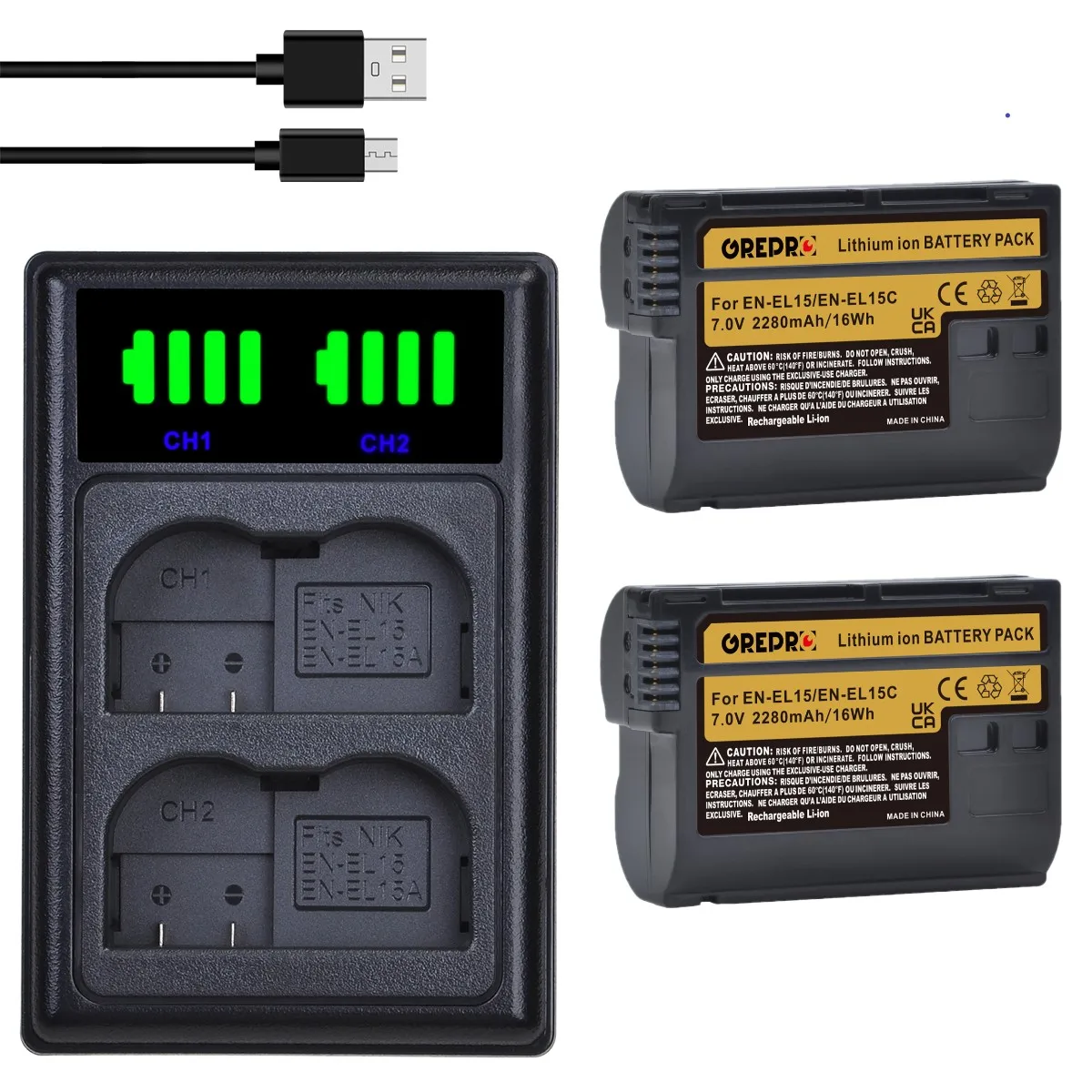 EN-EL15C EN EL15C EL15 ENEL15 Battery + Charger with Type-C for Nikon Z5, Z6, Z6 II, Z7, Z7 II 1 V1, D500, D600, D610, D750,