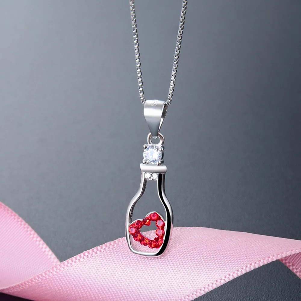 Fashion sweet Necklace accessories S925 Silver Diamond zircon creative personality drifting bottle clavicle chain pendant female