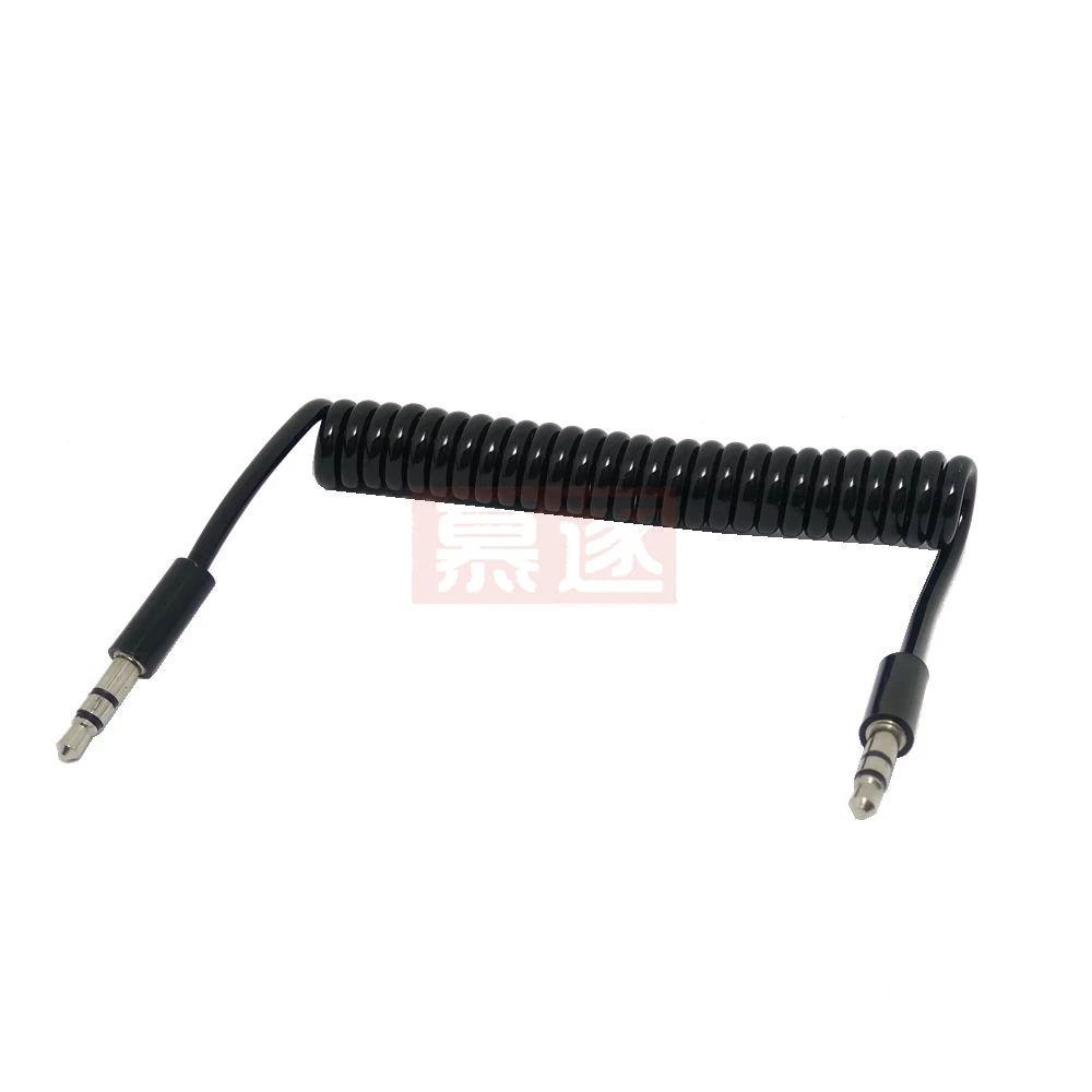 Cabo de áudio macho para macho, fone de ouvido jack preto 3/10tf de 4 polos enrolado com mola 3.5mm, cabo auxiliar de áudio com microfone