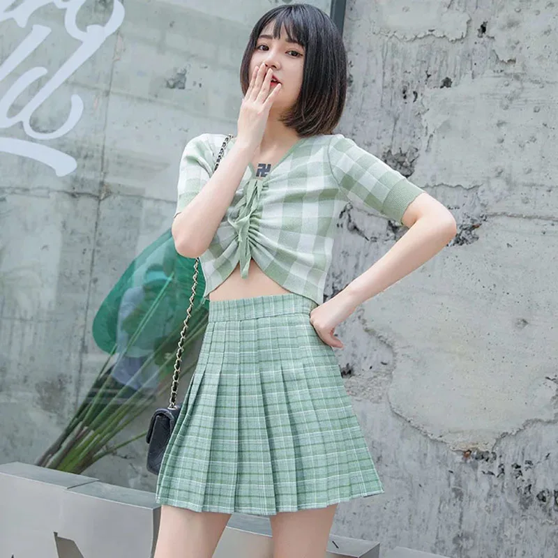 

Women Fashion Preppy Style Skirts A-line High Waist Students Pleated Skirt Sweet Cute Girls Dance Skirt