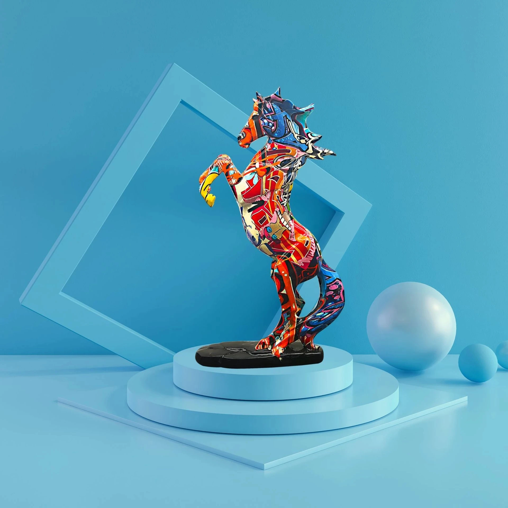 Statuette Decoration Statues Sculptures Figurines For Interior Modern Home Interior Livingroom Aesthetic Graffiti Painted Horse