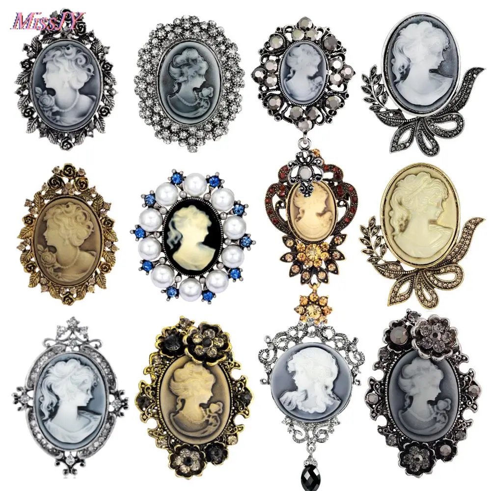 18Styles Retro Beauty Head Brooch Elegant Style Vintage Victorian Design Queen\'s Cameo Antique Wedding Beauty Pin Jewelry Gift