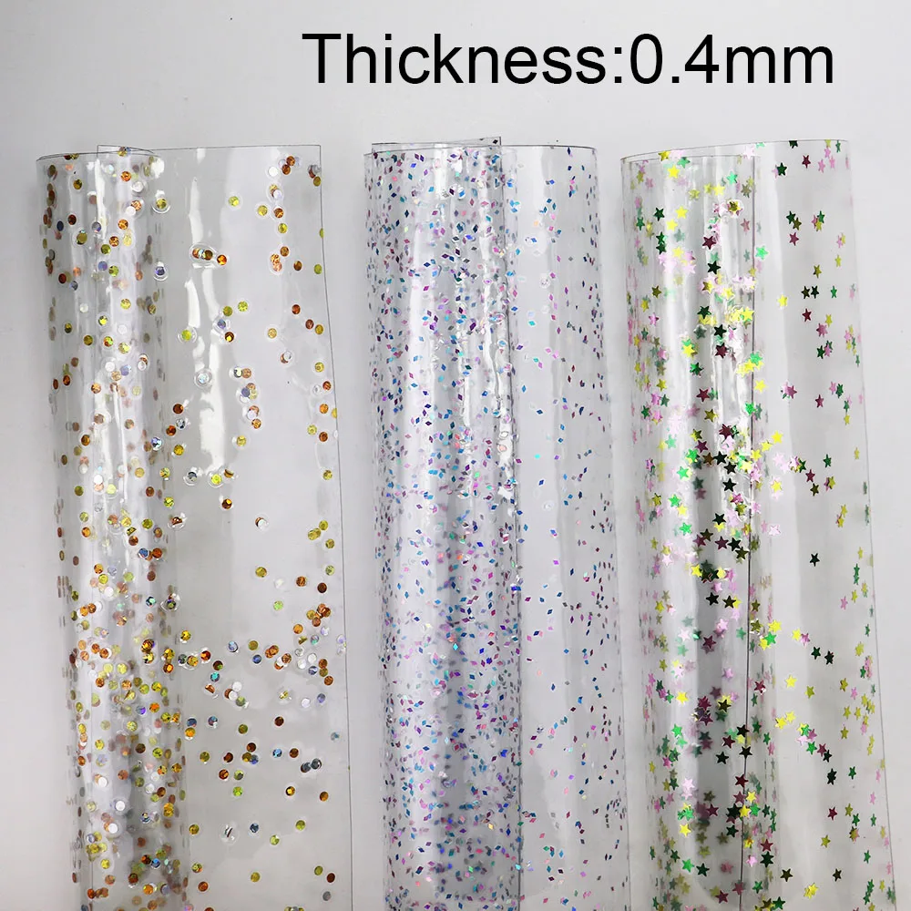 30x132cm Rolka Przezroczysta Ultra-przezroczysta z brokatowym proszkiem Love Hearts Star Color Dot PVC Jelly Fabric Na torebki BH041