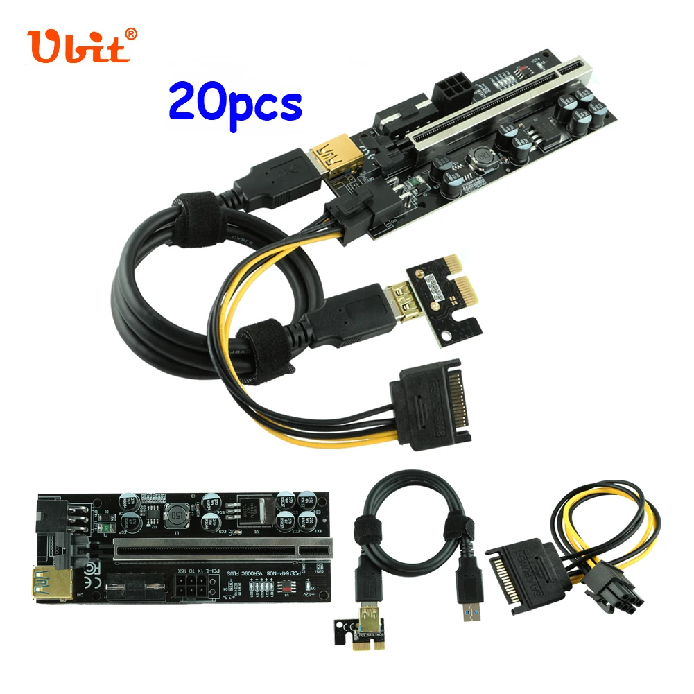 

20x Ubit LED PCI-E кабель-переходник USB3.0 VER009C Plus 1X до 16X PCI экспресс-карта 4pin 6pin Sata 15pin Графический удлинитель