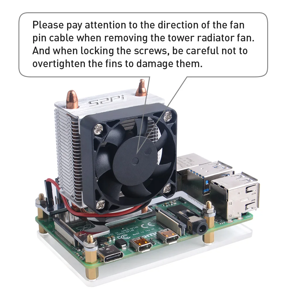 52Pi Raspberry Pi 4 Model B ICE Tower RGB Cooling Fan Copper Tube Cooler With 5-Layer Case for Raspberry Pi 4 B / 3B+