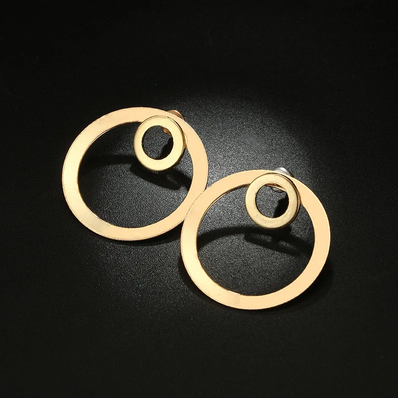 New Trend Front And Back Double Circle Stud Earrings For Women New Jewelry Simple Gold Color Alloy Round Ear Jewelry Wholesale