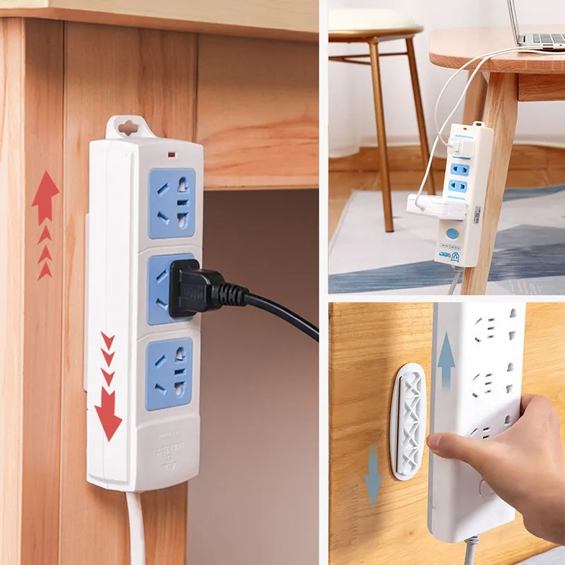 4Pcs Power Strip Sticky Hooks Self Adhesive Tape Wall Hanger Holder for Wall-Mounted Socket Extension Cord Sticker Panel Bracket