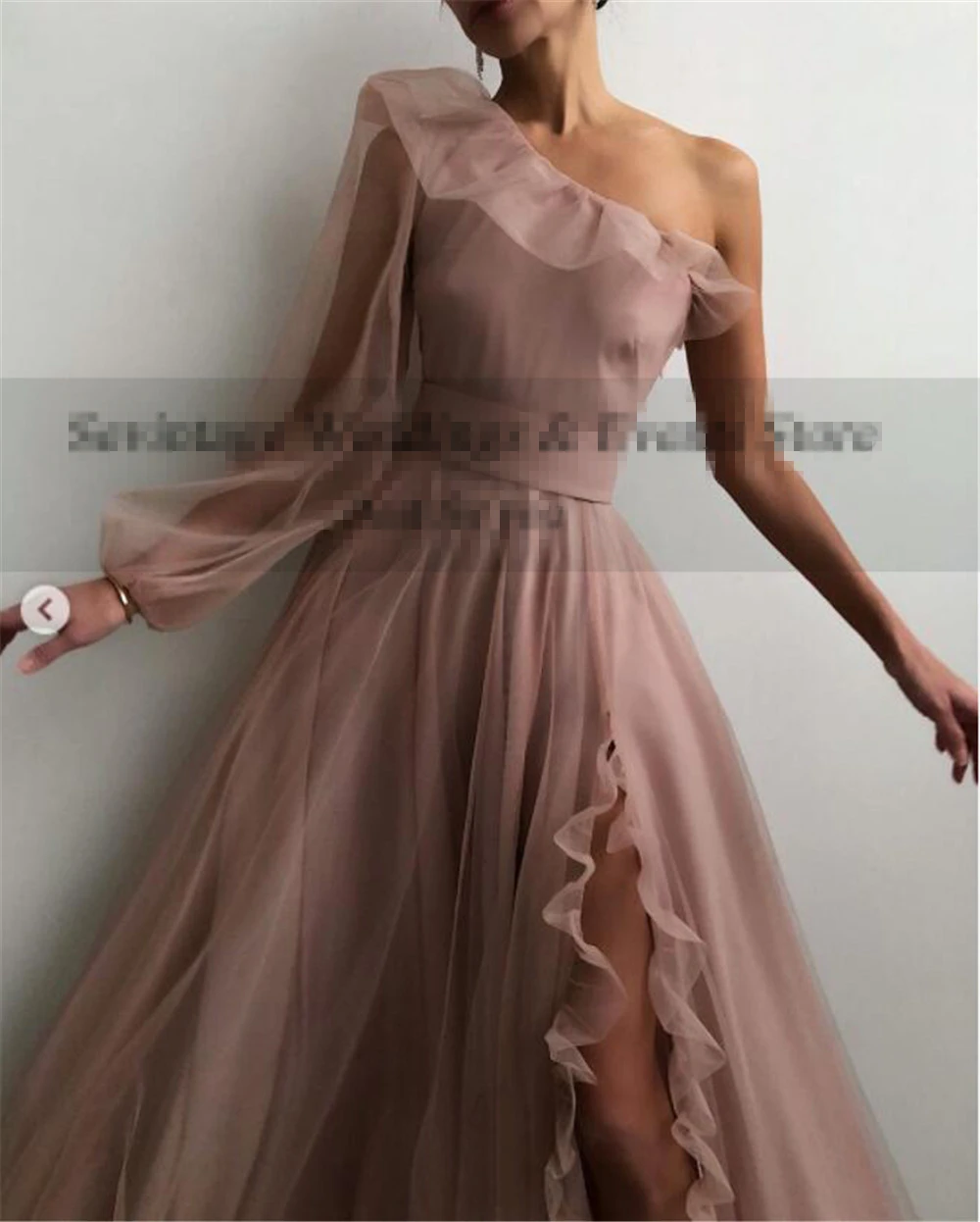 Bespoke Anlass Kleider Geraffte One-Schulter Full Sleeves Sexy Bodenlangen Luxuriöse A-Line Neue Frauen Formal Abendkleid h996