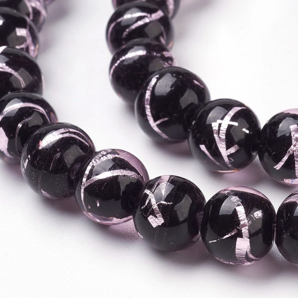 40pcs/strand 10mm Handmade Round Foil Lampwork Beads Strands for jewelry DIY making accessories Decor,hole: 2mm,14.57