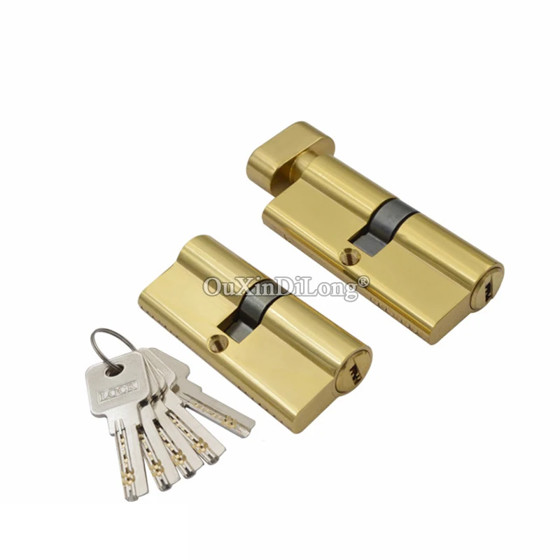 

Brand New 1PCS Solid Brass European Mortise Door Lock Cylinder Gold Large Gourd Lock Core Lock Gall Repair Parts + 5 Keys