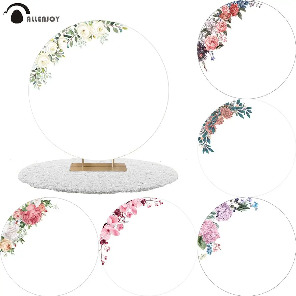 Allenjoy Flower blossom Round Background Circle Backdrops Covers Wedding Birthday Party Bridal Wallpaper Photobooth Banner Decor