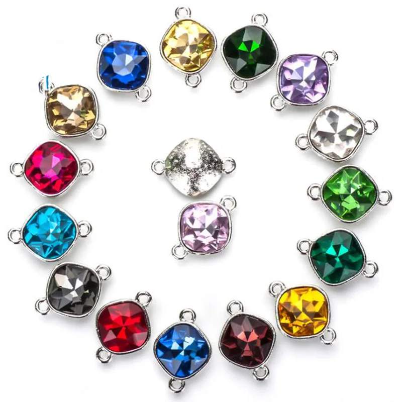 

10pcs Crysta Glass Round Square Charms Bracelet Necklace Connector Charm Pendant for Jewelry Making Earring Findings Accessories