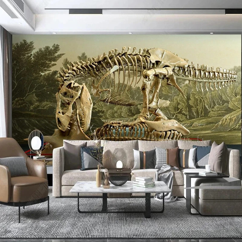 Custom Wall Cloth Primitive Dinosaur Skeleton Mural 3D Wallpaper For Kids Room Bedroom Backdrop Home Decor Papel De Parede