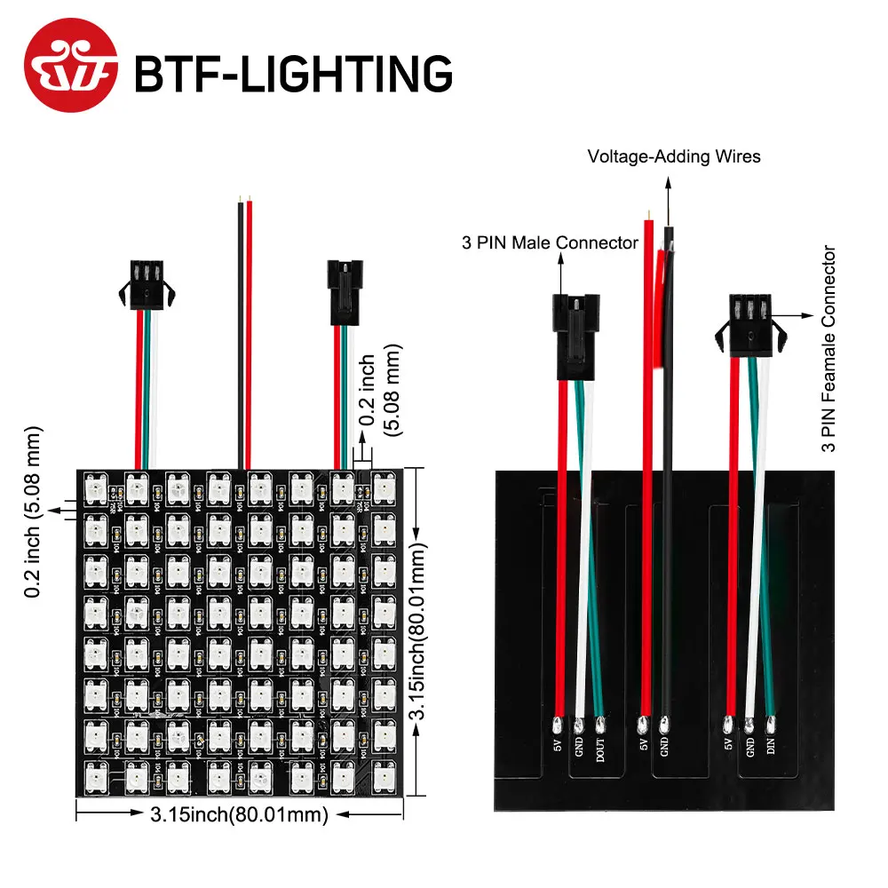 Вспышка WS2812B с RGB-подсветкой, вспышка с 62 светодиодами, WS2812B, вспышка с 64 светодиодами, 256 светодиодов, 8x8, 16x16, 8x32, цифровой экран с