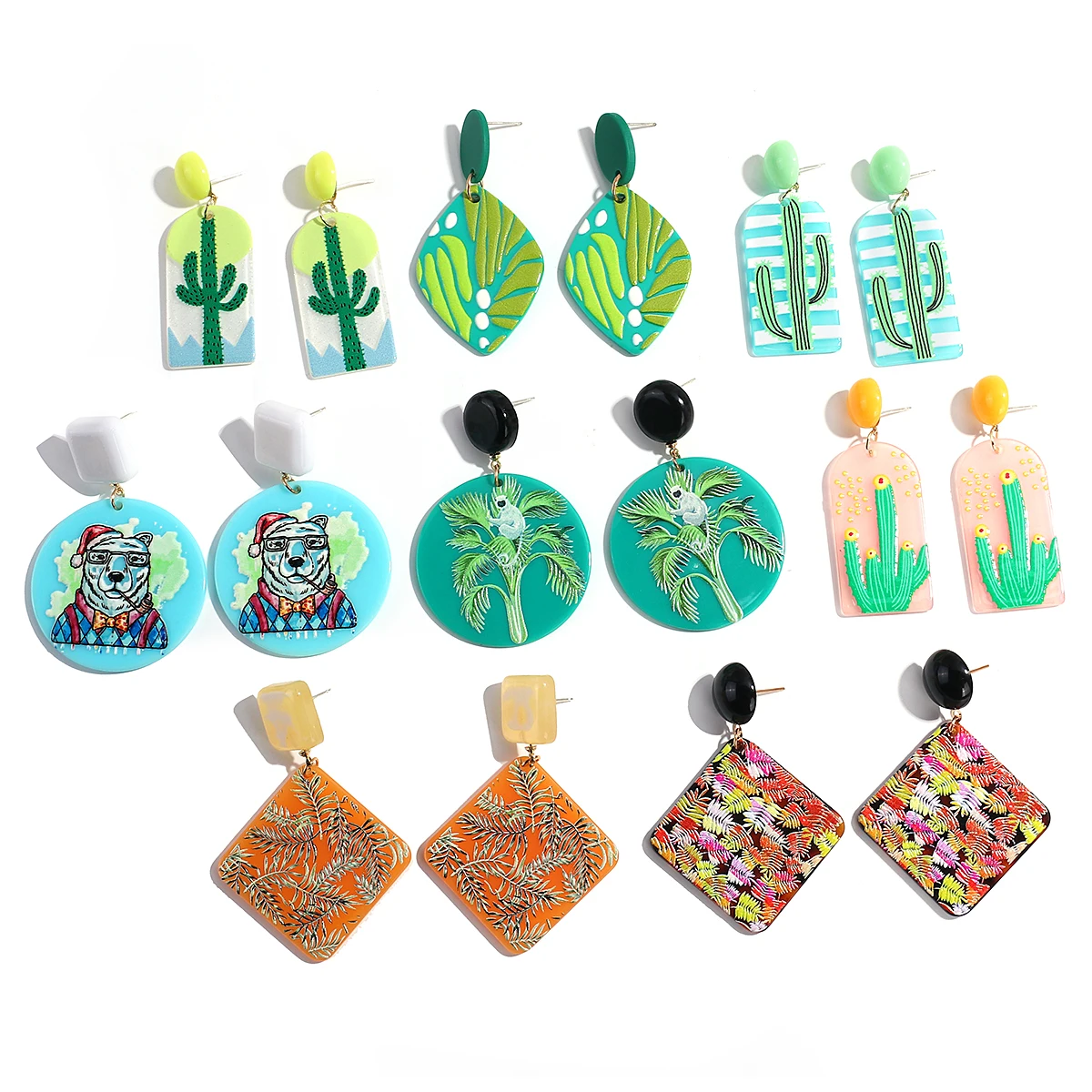 AENSOA 32 Design Colorful Acrylic Geometric Drop Earrings for Women Flora Graffiti Dangle Earrings Pendant Party Jewelry Gifts