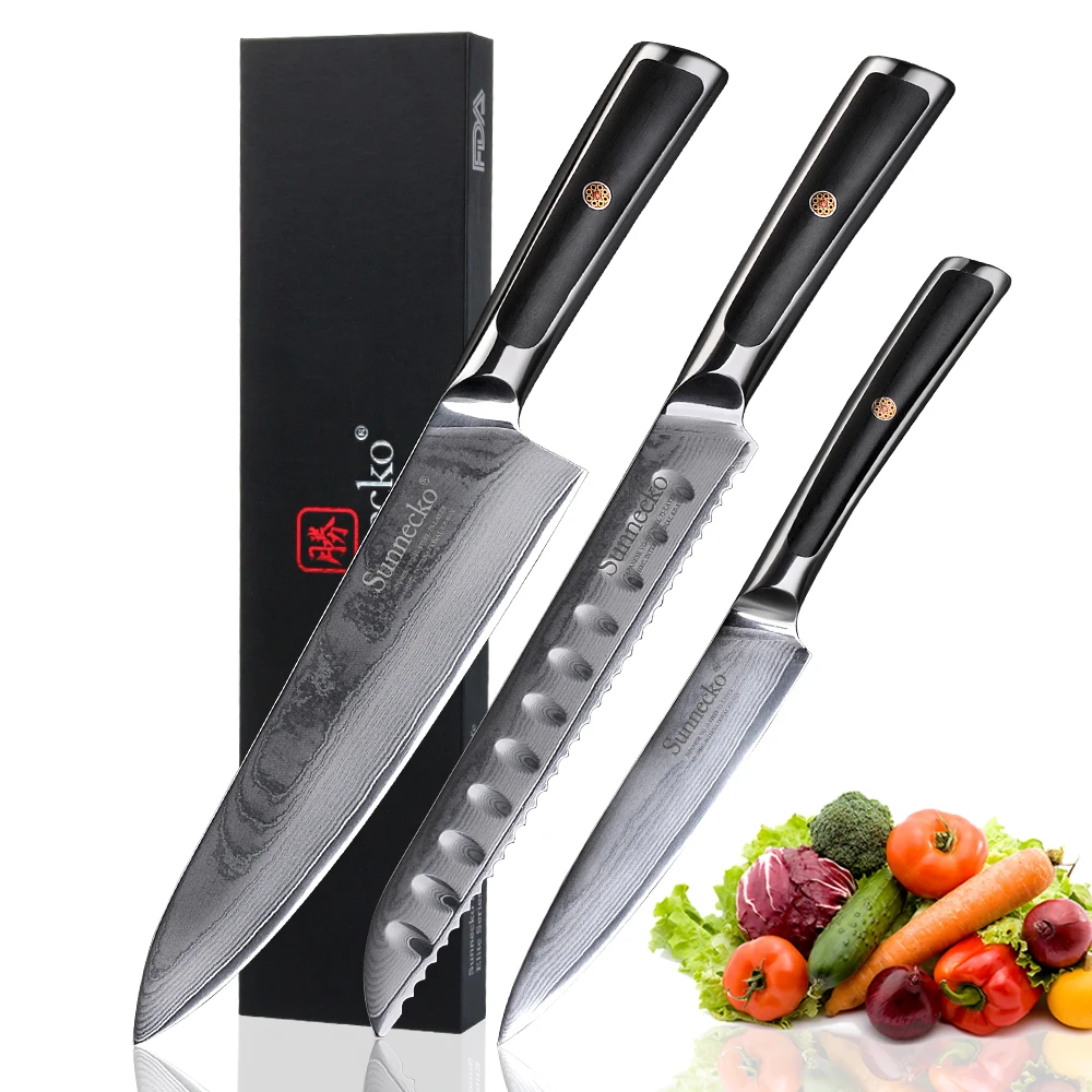 SUNNECKO Damascus Steel Chef Bread Utility knives Japanese VG10 Steel Blade G10 Handle Kitchen Knives Meat Fruit Cutter Knife