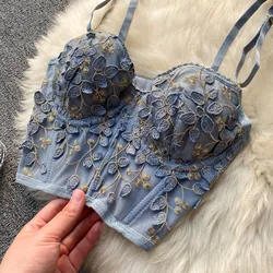 High Street Women's Camisole 2023 New Fashion Embroidered 3D Petal Bustier Bra Cropped Tops Female Thin Underwear Y1150