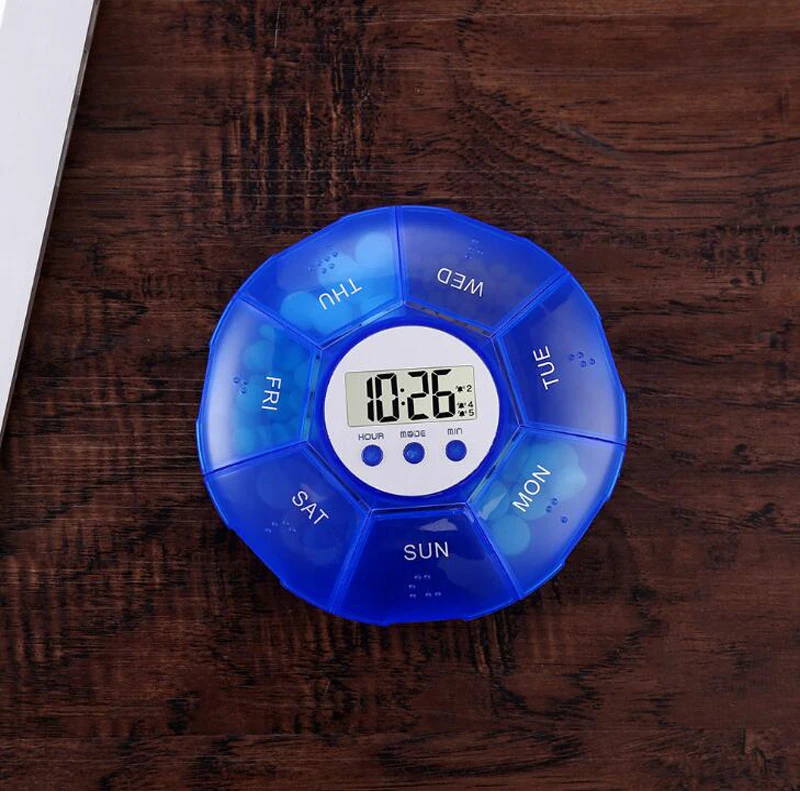 صندوق حبوب دواء محمول مكون من 7 أقسام لأسبوع واحد، صندوق حبوب إلكتروني صغير مختوم، صندوق تخزين بلاستيكي للسفر، منظم أدوية