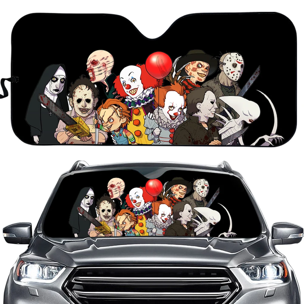 Cool Horror Legend Killer Print Cartoon Sunshade Durable Auto Window Sun Shade Visor Universal Car Windshield Covers Accessories