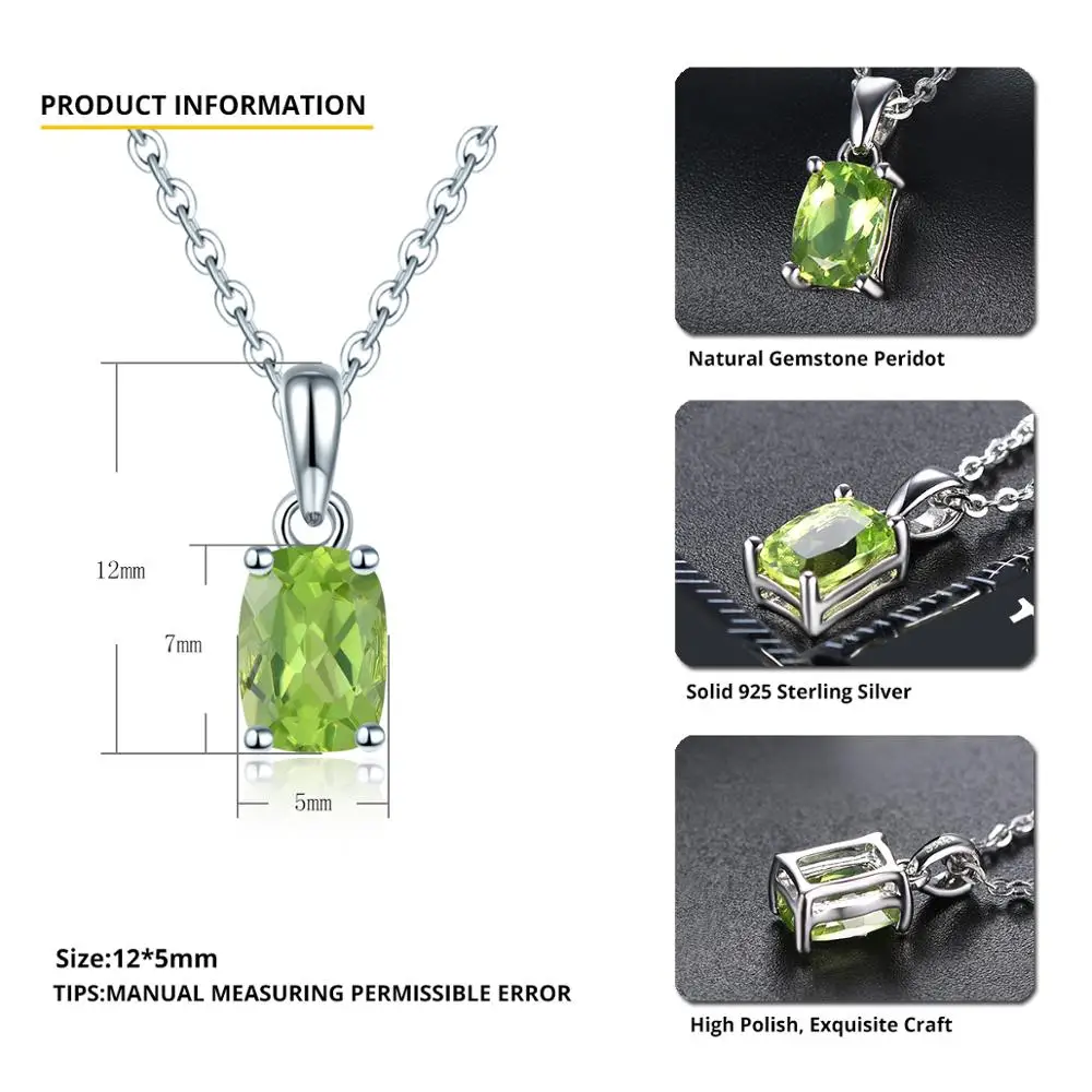 Hutang 925 Silver Pendant Genuine Cushion Shape Gemstone Peridot Solid 925 Sterling Silver Chain Fine Simple Jewelry for Women