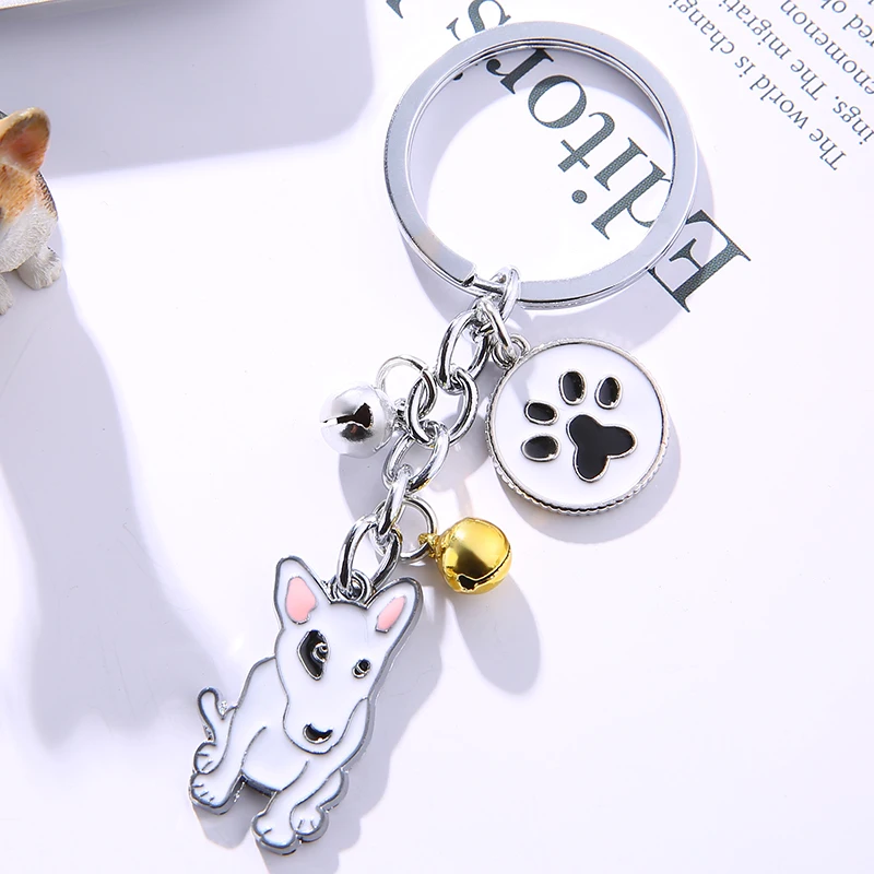 Lovely pet dog Keychain Bull Terrier Keychain Metal Car Key Ring for Women best friend charm Bag Pendant