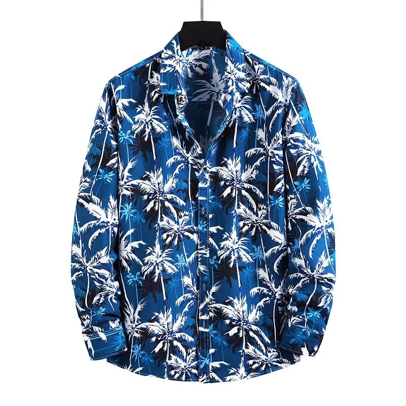 5XL 6XL 7XL Shirt Men New Autumn Personality Printed Long Sleeve Shirts Mens Casual Plus Size Flower Beach Hawaiian Shirt Party