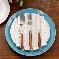 4pcs 8.5'' Laguiole Steak Knives Table Forks  Wood Dinner Knife Stainless Steel Wooden Dinnerware Korean Restaurant Cutlery