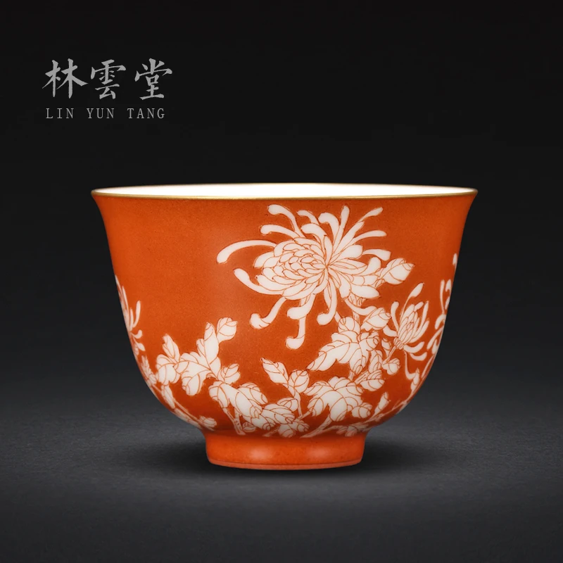 Lin Yuntang master cup cup single cup kung fu tea sample tea cup coral red chrysanthemum master cup