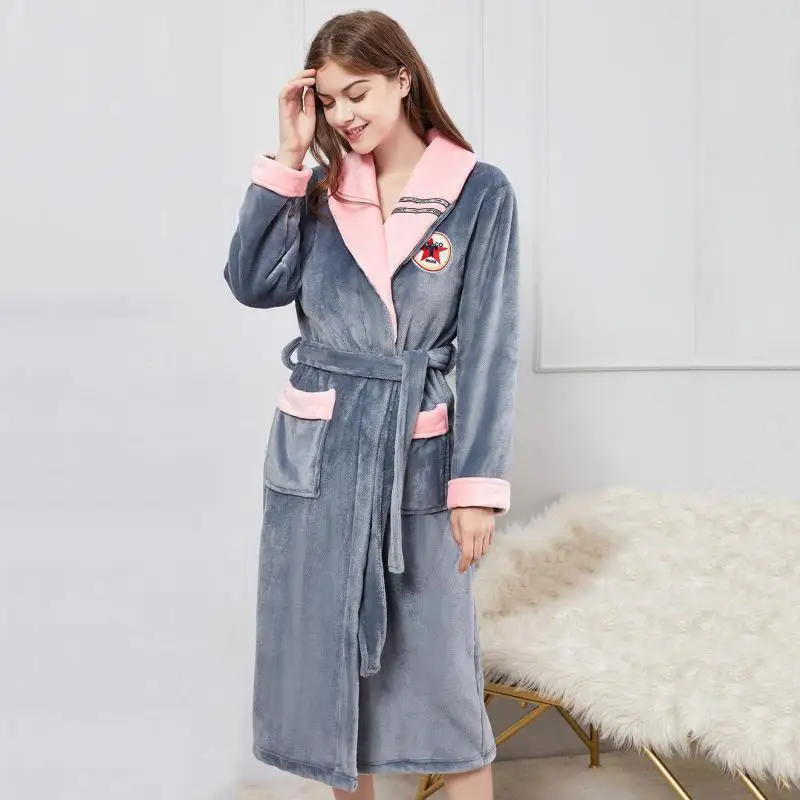 

Winter Female Warm Thicken Flannel Robes Loose Kimono Robe Sleeprobe Coral Fleece Nightdress Homerobe Casual Nightgown Bathrobe