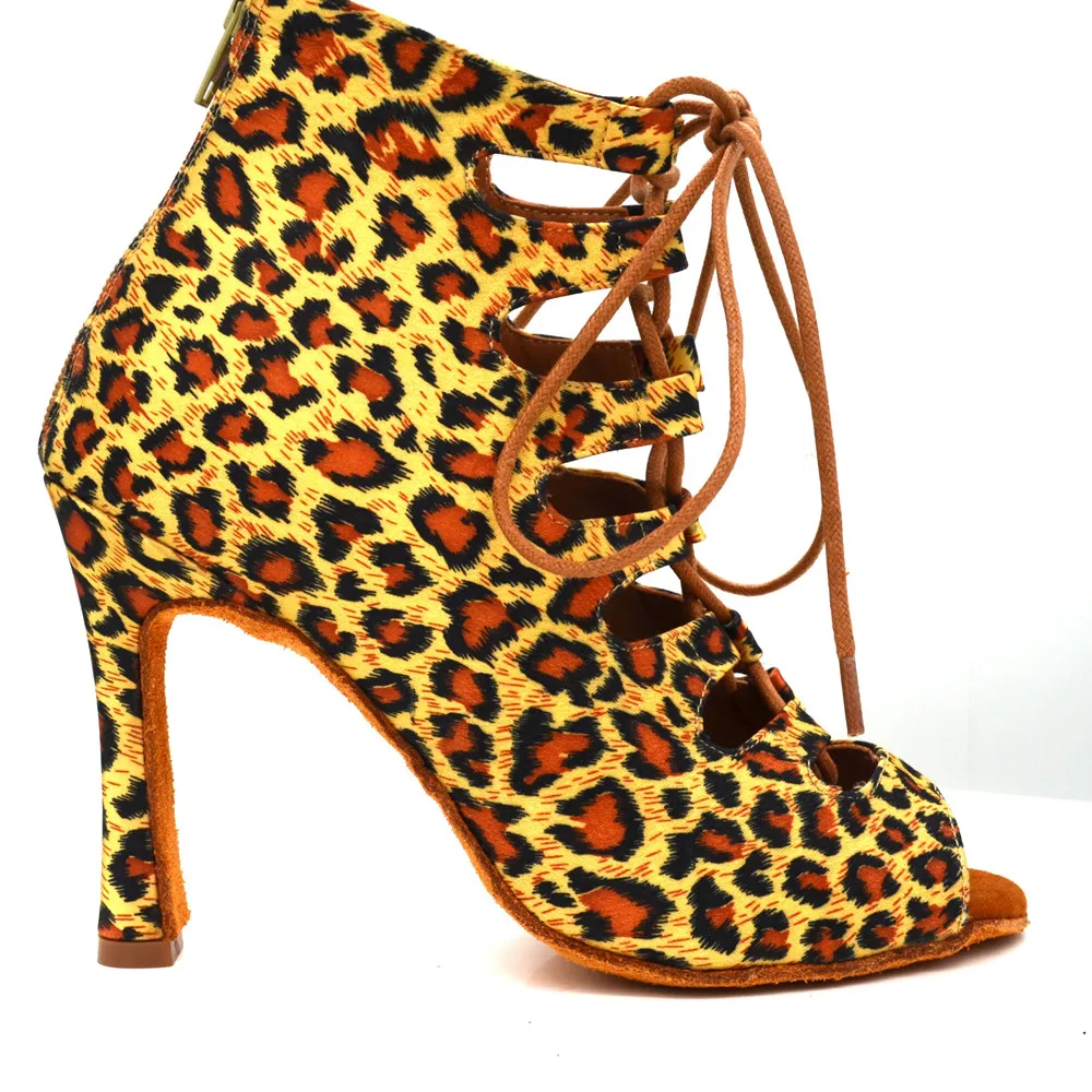 Evkoodance 10cm Heeled Dance Shoes Sexy Latin Dance Boots Practice Women's Latin Salsa Tango Ballroom Shoes Leopard Party Shoes