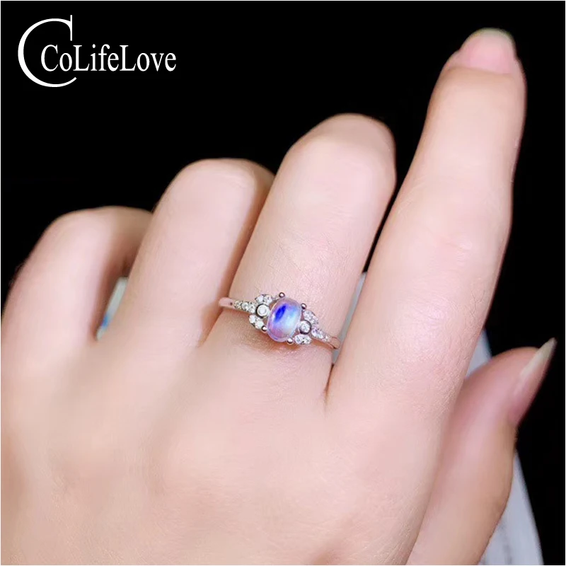 

CoLife Jewelry 925 Silver Moonstone Ring for Daily Wear 4*6mm Natural Moonstone Ring Sterling Silver Moonstone Jewelry