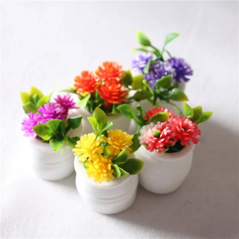 3pcs/lot 1:12 Dollhouse Miniature Green Plant Pot Potted Flowers Furniture Home Decor Accessories Random