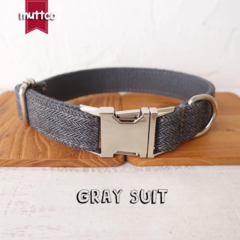 

10pcs/lot MUTTCO high quality pet dog ID tag collar leash GRAY SUIT self-design adjustable puppy nameplate collar 5 sizes UDC120