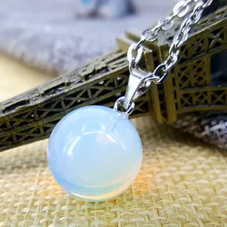 Natural stones Popular alloy + opal spherical birthstone pendant necklace Banquet party women's clothing matching accessories