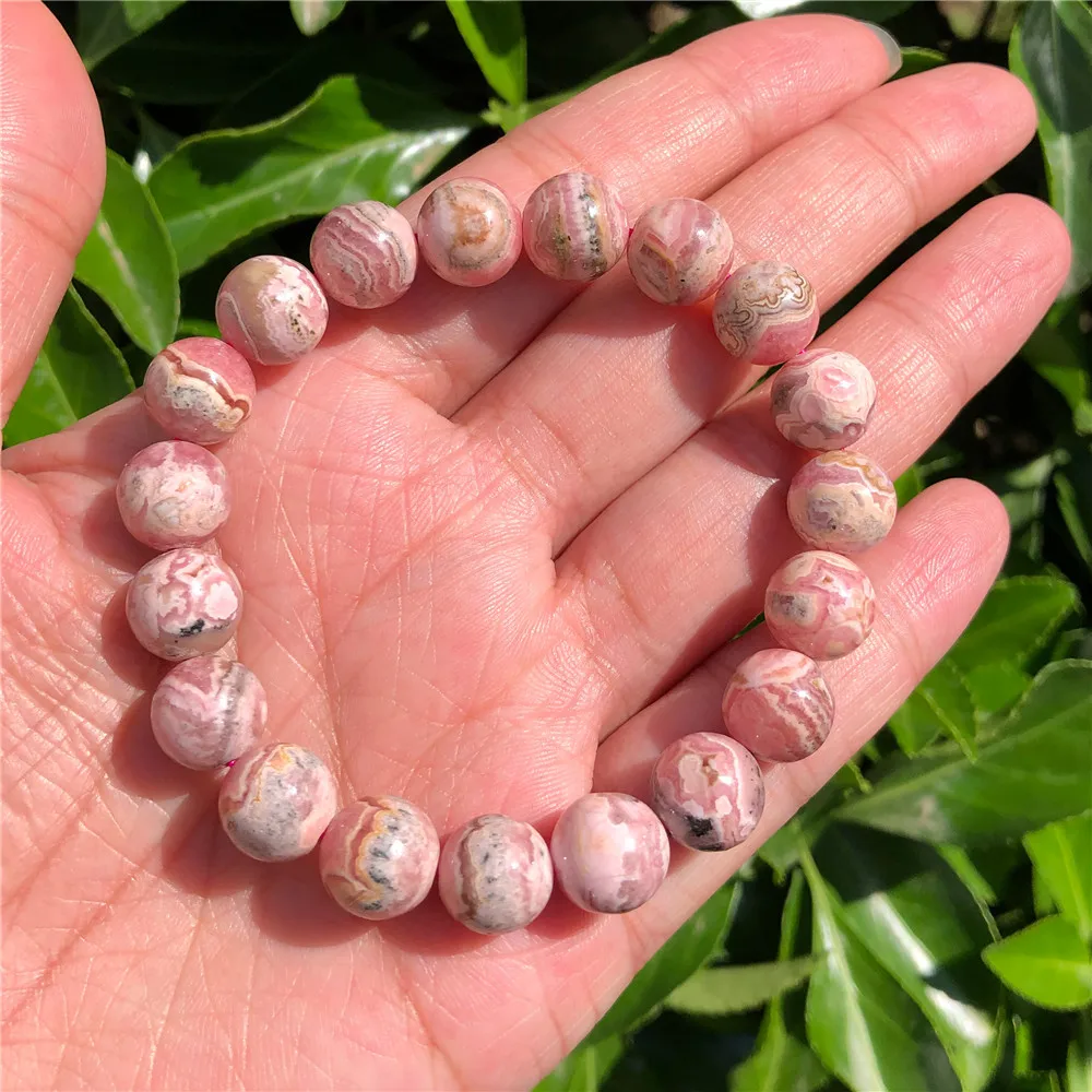 1 Pc Fengbaowu Natural Argentina Rhodochrosite Bracelet Round Bead Crystal Quartz Healing Stone Women Jewelry Gift