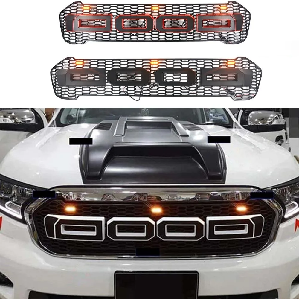 DOOD LED MODIFIED RACING ABS GRILLS FOR RANGER T8 XL XLT XLS WILDTRAK PICKUP CAR GRILLE GRILL FRONT MESH MASK COVER  2018-2021