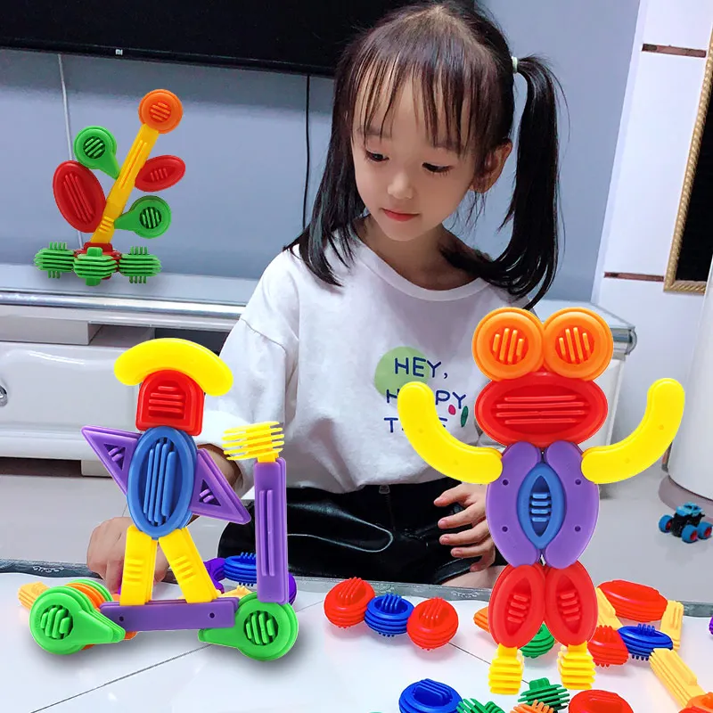 Plastic Toy Geometry Irregular Shape DIY Building Game Soft Rubber Insert Block Educational Design Boy Girl Friend Birthday Gift